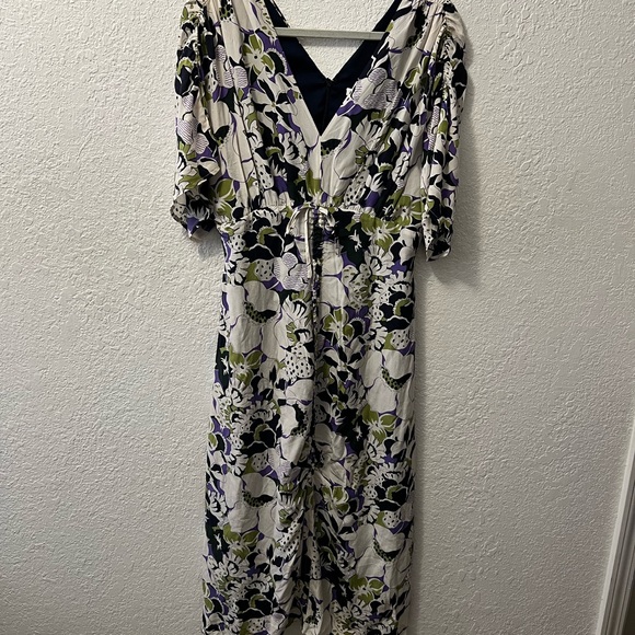 Lewitt Silk Kimono Midi Dress Floral Ruched Skirt Dolman Sleeve - Picture 2 of 13